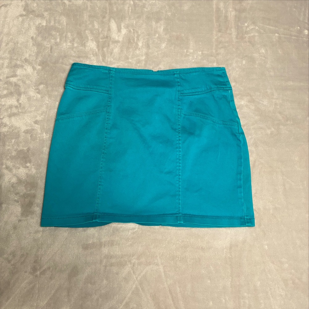 Nollie Womens Teal Blue Exposed Zipper Mini Skirt Size Large Casual Twill